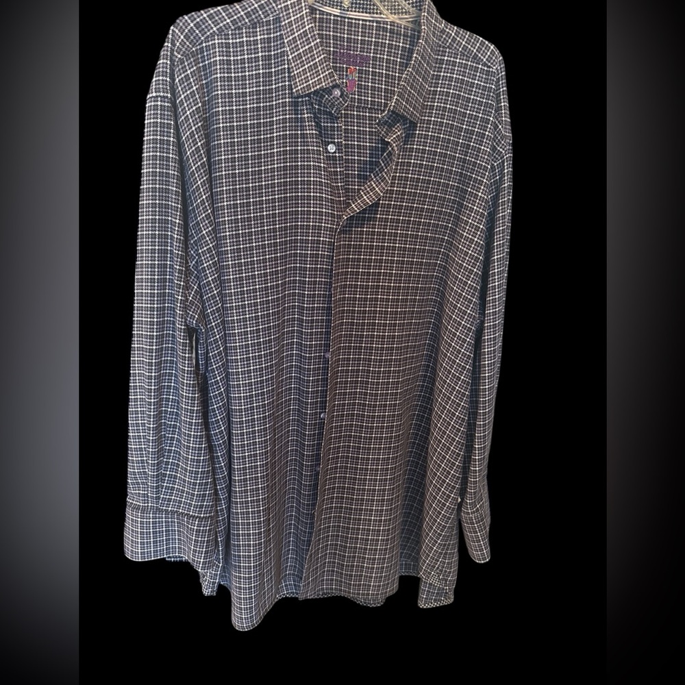 Luchiano visconti 3XLB purple black white houndstooth cotton shirt